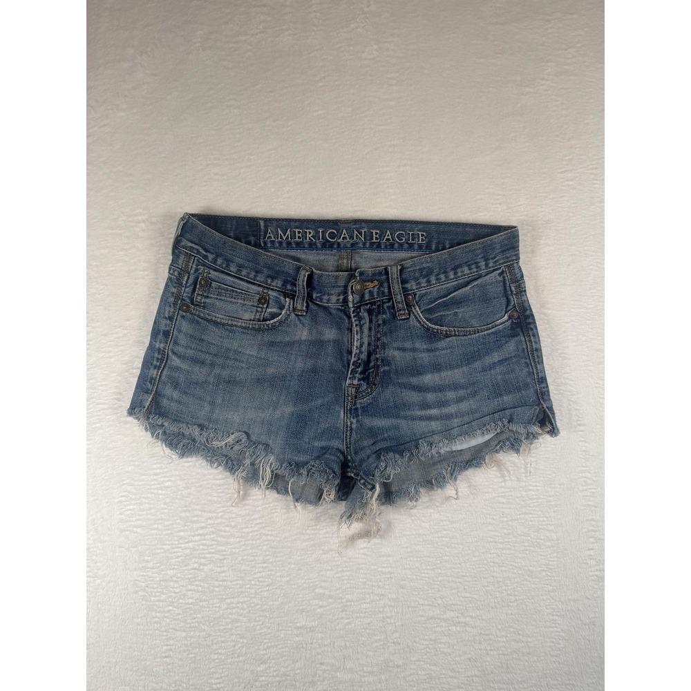 American Eagle Cut-Off Shorts Womens 30/30 Blue Denim Frayed Hem Skinny